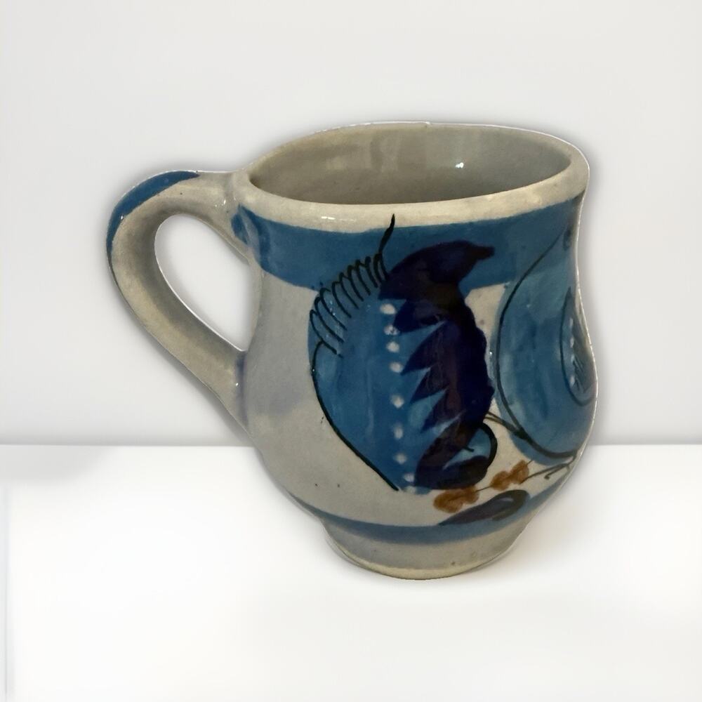 Vintage Blue Tonala 8 Ounces Coffee Tea Ceramic Cup Mexican Folkart